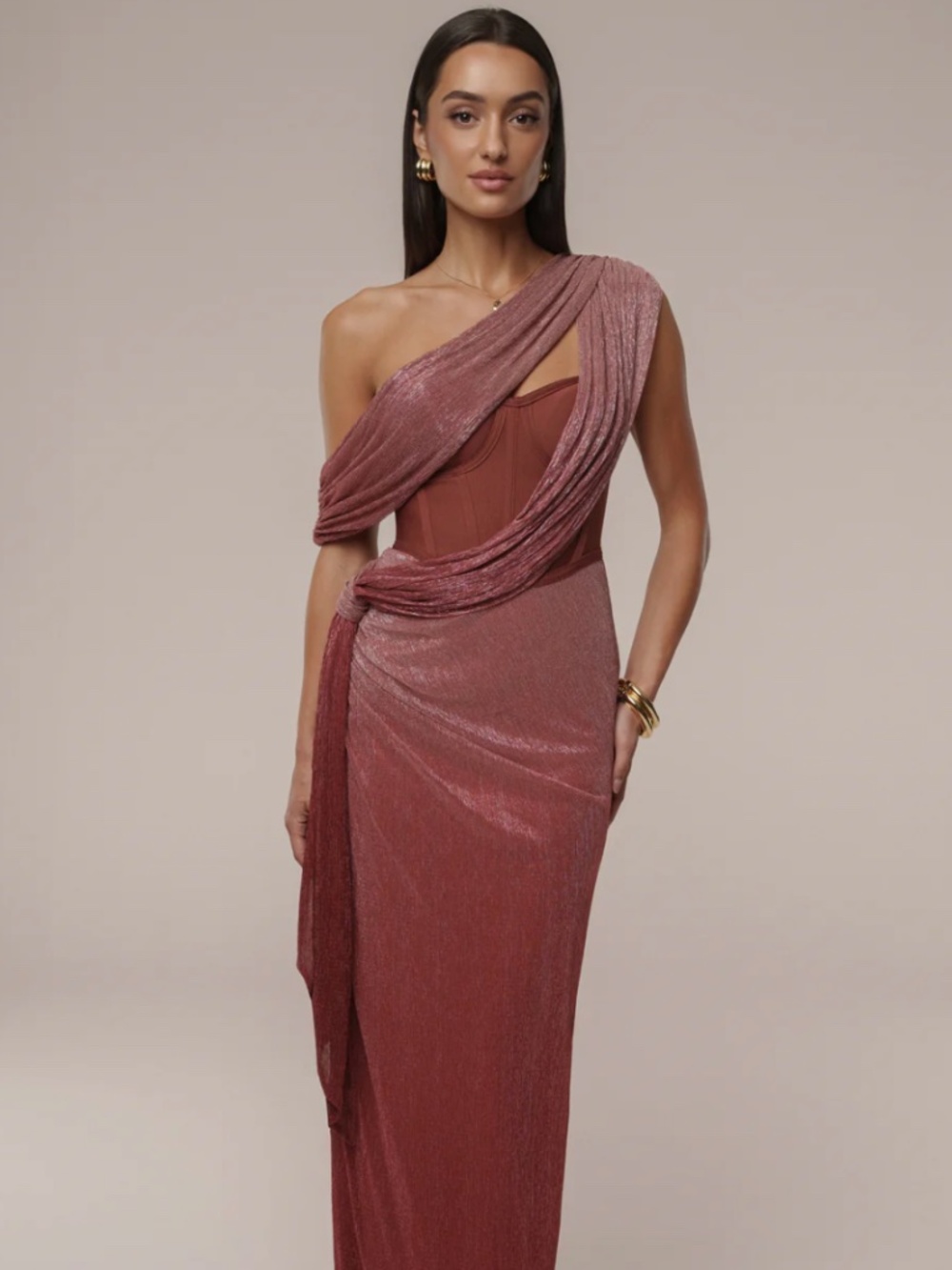 WORN ONCE - JLuxLabel Celestina Red Draped Maxi Dress